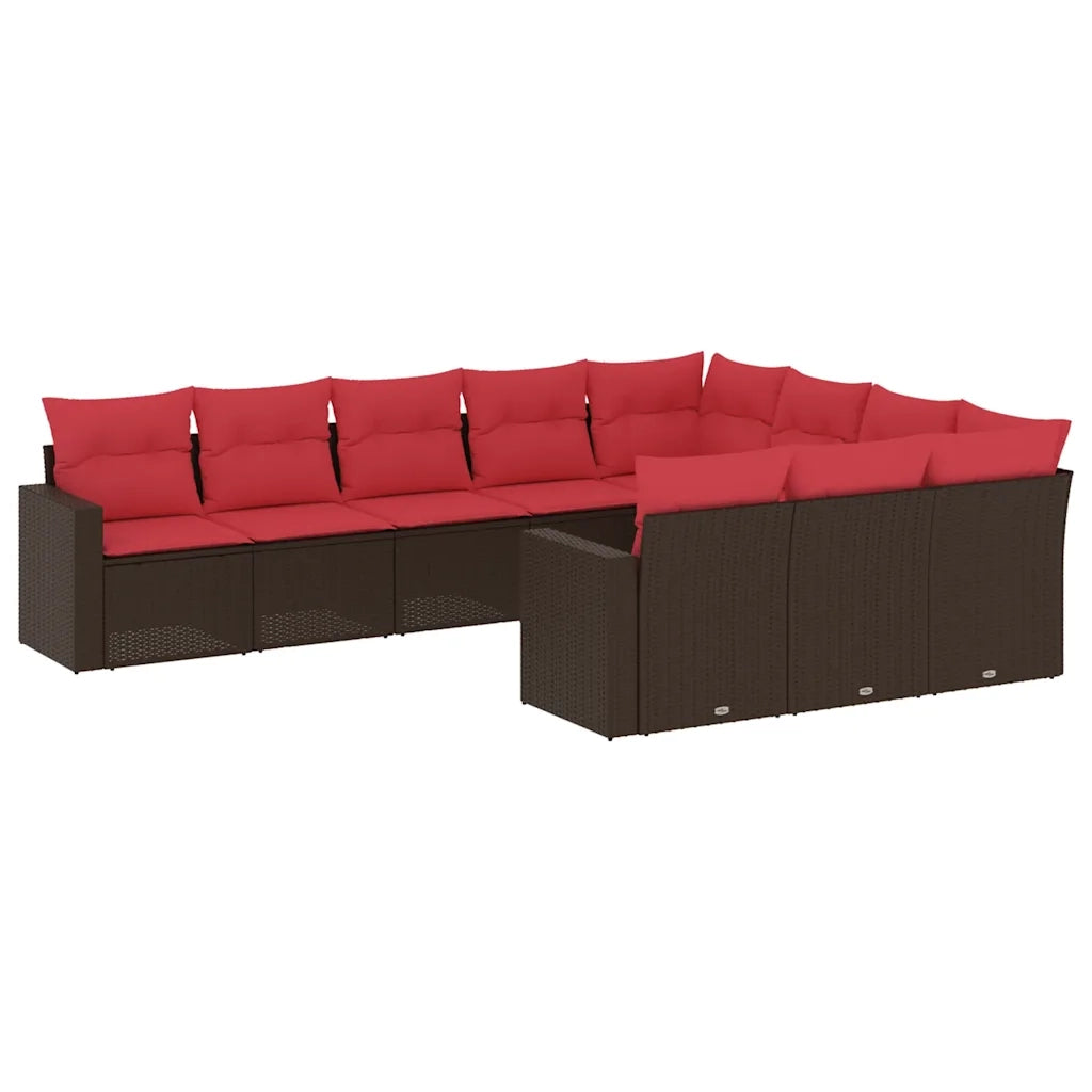 Set Divani da Giardino 10pz con Cuscini in Polyrattan Marrone 3219484