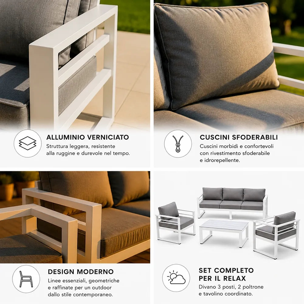 Divano Leros (3 posti) - Grigio/Bianco
