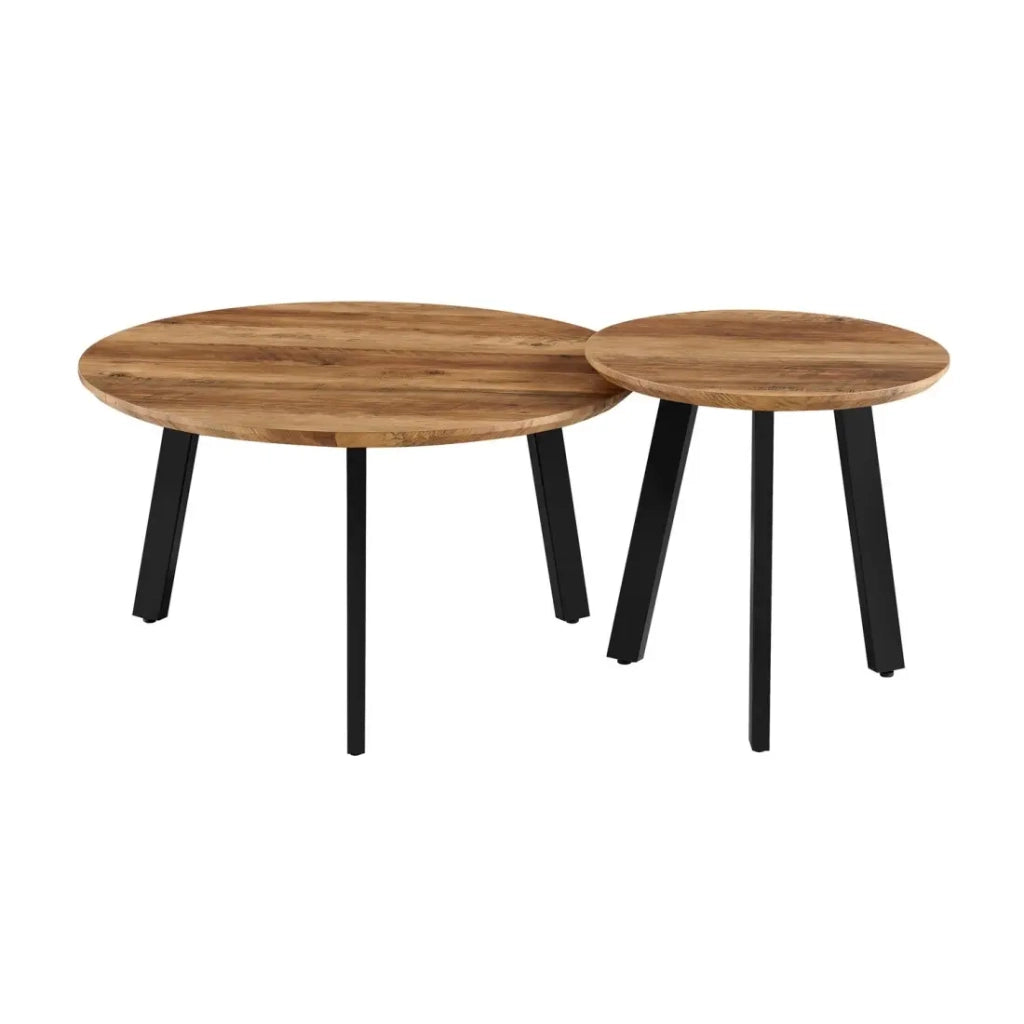Set di 2 tavolini TUNIS - Colore legno di mango - MDF & metallo - Stile industriale e armonioso