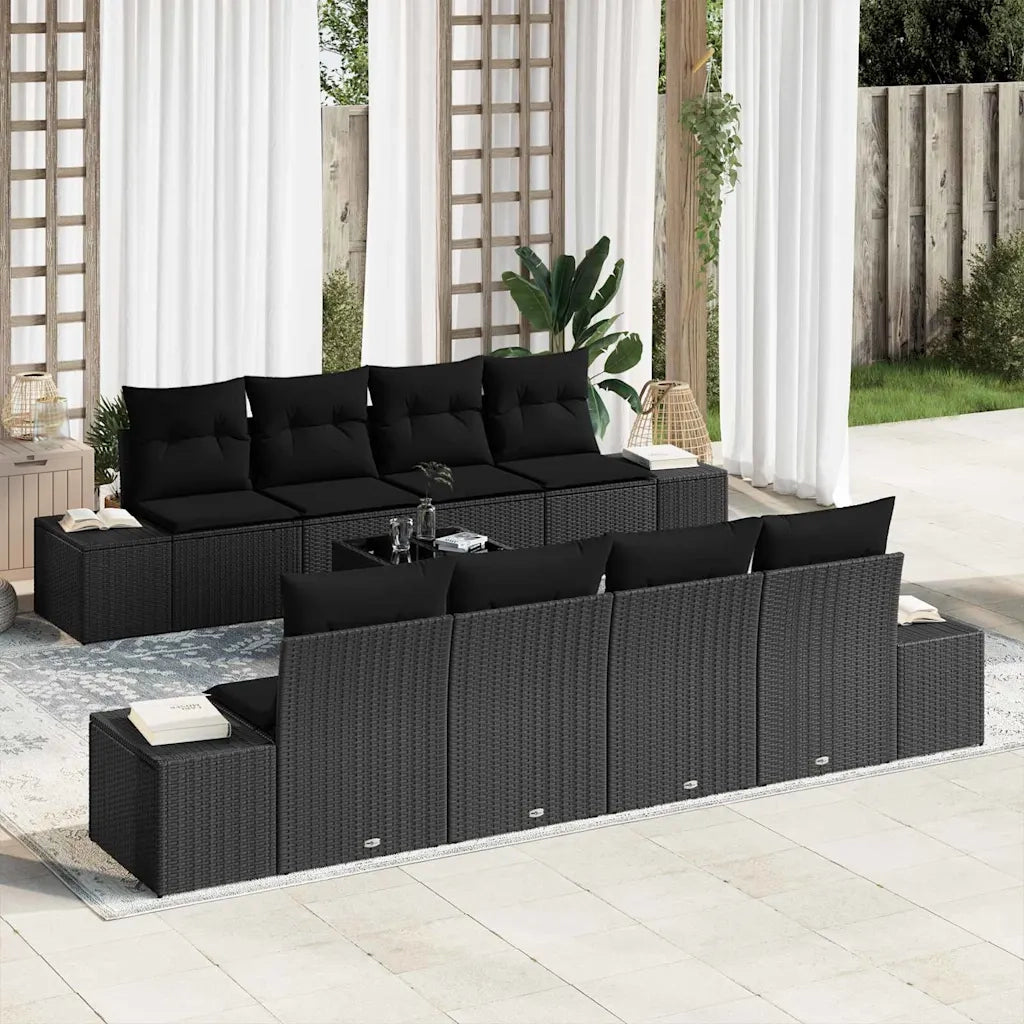Set Divano da Giardino con cuscino 7 pcs Nero polyrattan 3346993