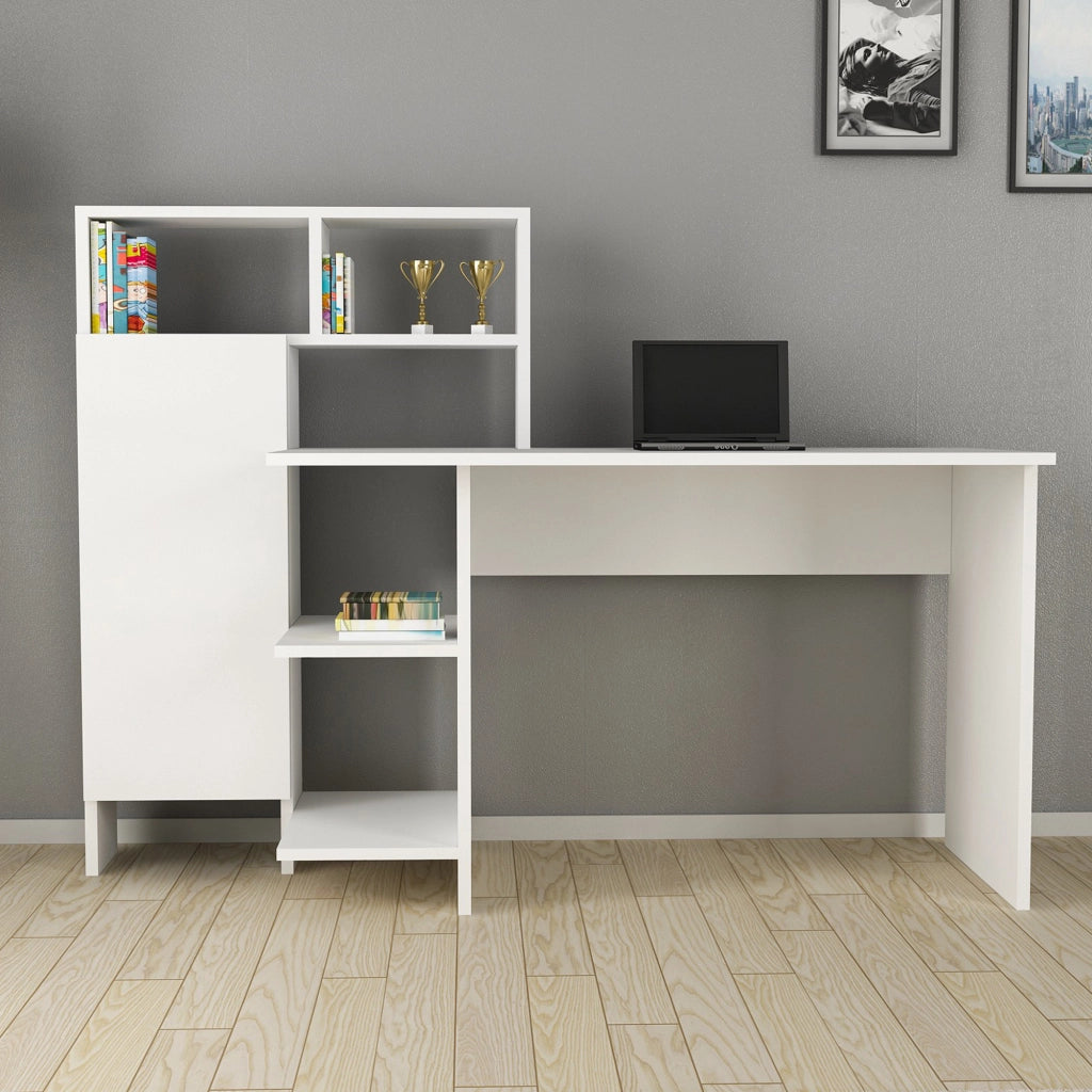 Cremella, Scrivania 6 Ripiani, 136x60x112h cm Bianco