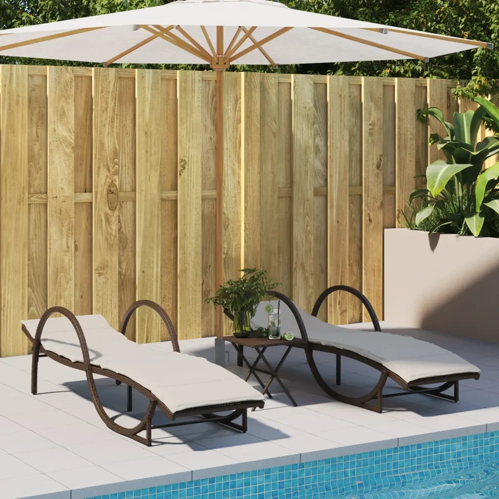 Lettini Prendisole 2 pz | Sdraio da giardino | Lettino da sole con Tavolino Marrone in Polyrattan