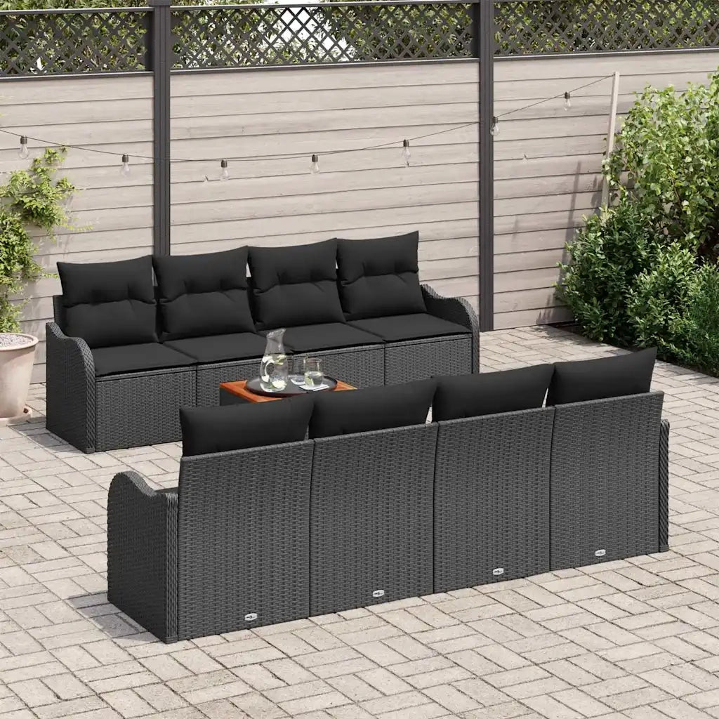 Set Divano da Giardino con cuscino 9 pcs Nero polyrattan