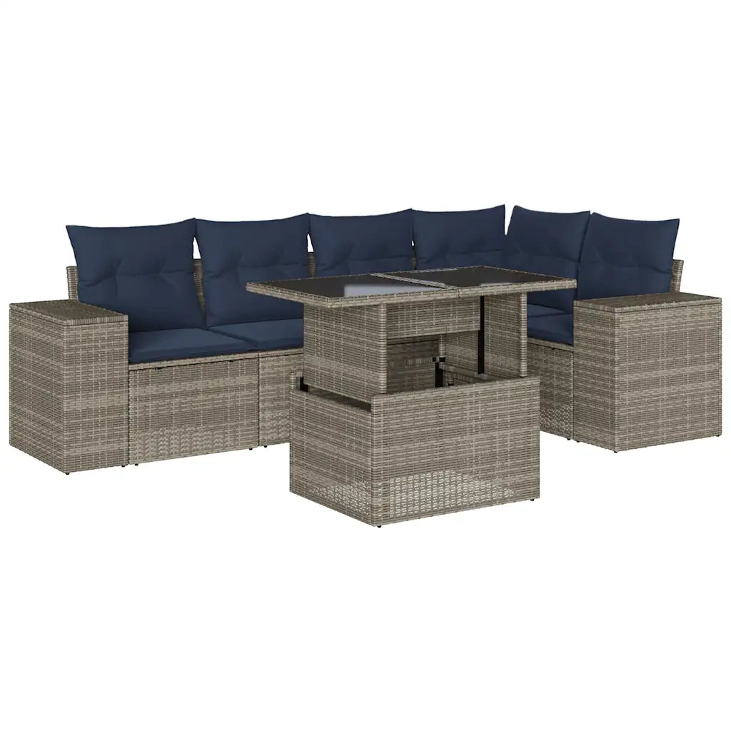 Set Divani da Giardino 6 pz con Cuscini Grigio in Polyrattan 3269151
