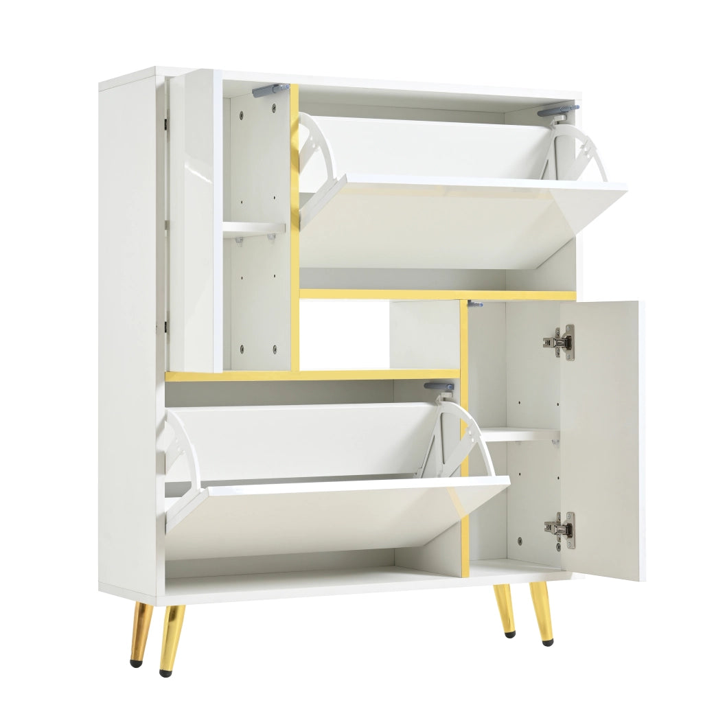 Scarpiera Moderna con LED ¨C Xylo ¨C Bianco Lucido, 16 Colori, 80x25x96 cm
