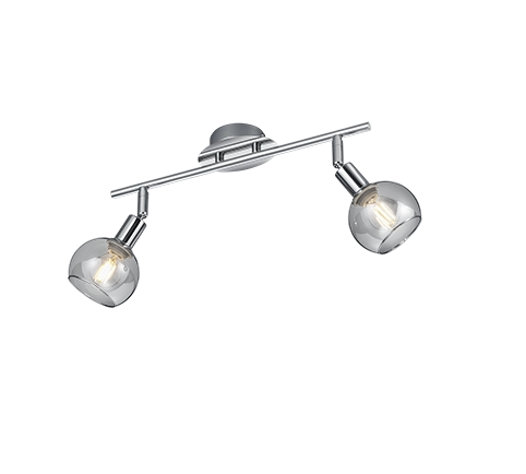 Faretti Soffitto Parete Barra 2 Spots metallo Cromo Vetri Fume Brest GD Trio