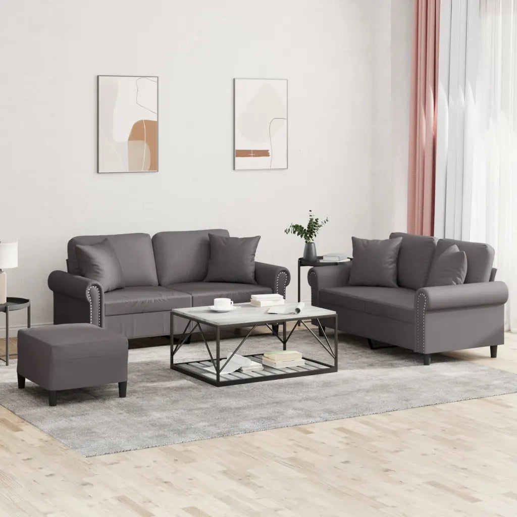 Set di Divani 3 pz con Cuscini Grigio in Similpelle 3202167