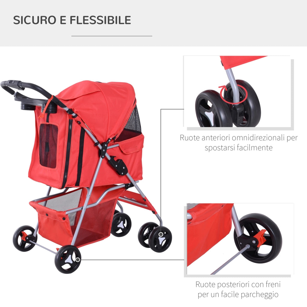 Carrozzina Pieghevole per Cani ¨C Minimal ¨C Rosso, 10 kg