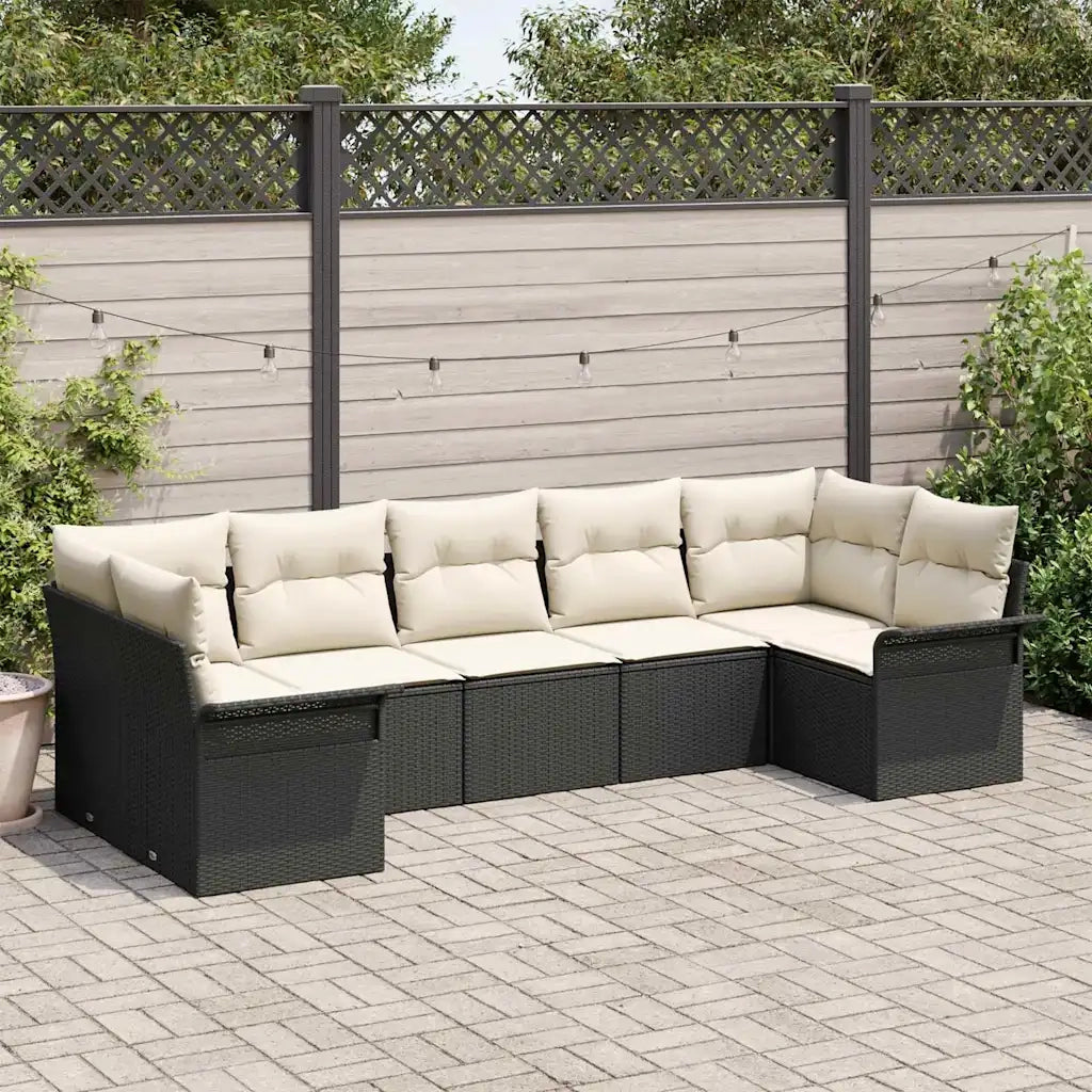 Set Divano da Giardino con cuscino 7 pcs Nero polyrattan 3345507