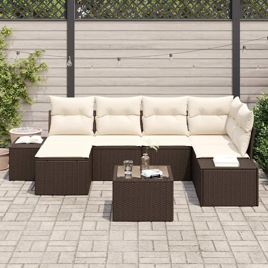 Set Divano da Giardino 6 pcs Marrone e Crema polyrattan 3355807