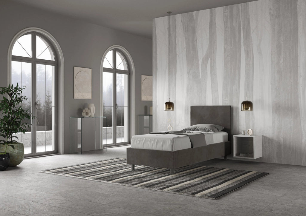 BS COM Letto singolo senza rete imbottito 80x210 microfibra grigio