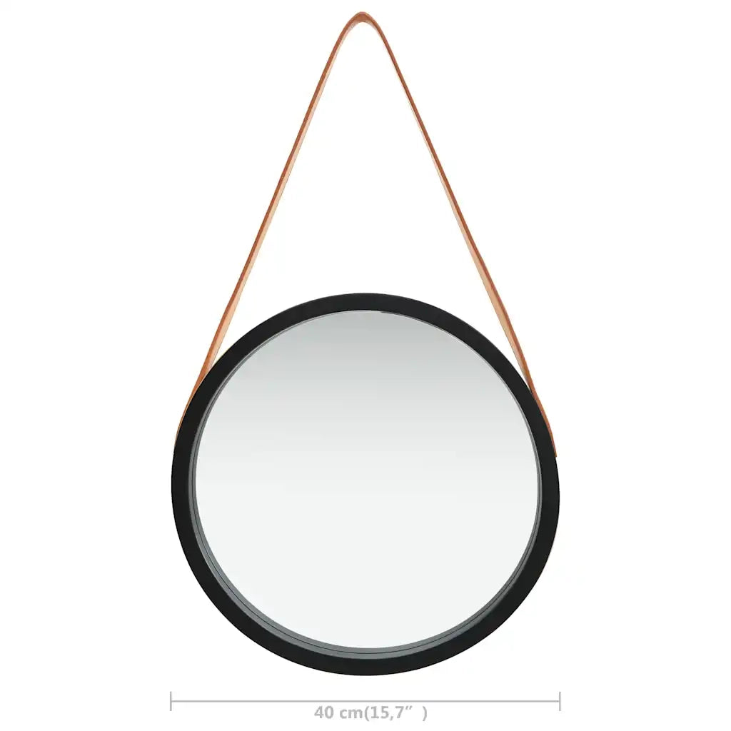 Specchio da Parete con Cinghia-Specchio a Muro-Specchio Decorativo 40 cm Nero