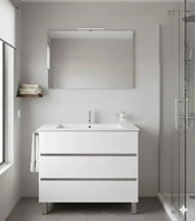 Mobile Bagno BALDER Già Montato 3 cassetti con piedini, lavabo e specchio Bianco lucido 60x35 cm