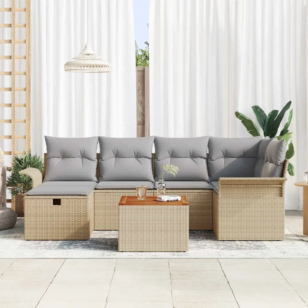 Set Divano da Giardino con cuscino 7 pcs Beige polyrattan