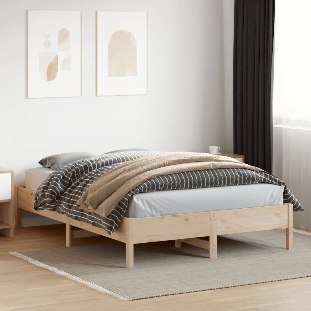 Letto senza Materasso-Struttura Letto 150x200 cm in Legno Massello di Pino 101036