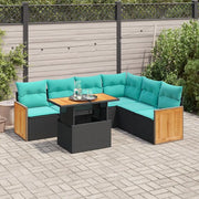 Set Divani da Giardino con Cuscini 7pz Nero Polyrattan Acacia 3327718