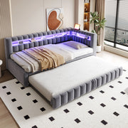 LETTO imbottito estraibile 90x200 cm velluto grigio con LED