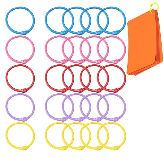 Rings per libro 25 pezzi - Anelli metallici - Anelli colorati - Per libretto/Scrapbooking - Diametro interno 25 mm - Materiale duraturo
