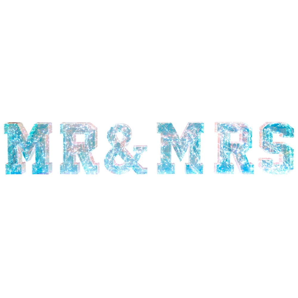6 pezzi LED Decorazione Multicolore Iridescente Lettera Luci Mr&Mrs Segnali luminosi USB in polvere