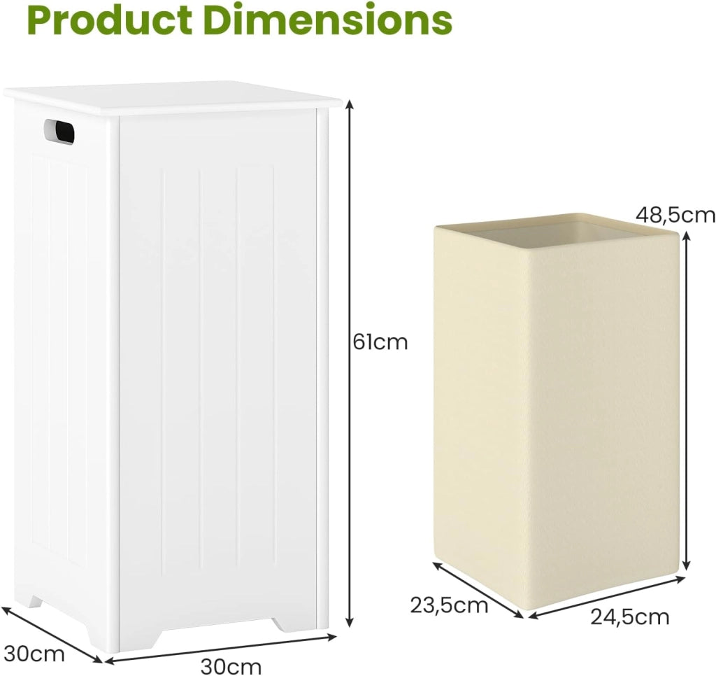 34 L Mobile Portabiancheria per Bagno, Cesto Organizzazione Lavanderia in Legno, in Stile Moderno, 30 x 30 x 61 cm, Bianco (Con Borsa Interna)