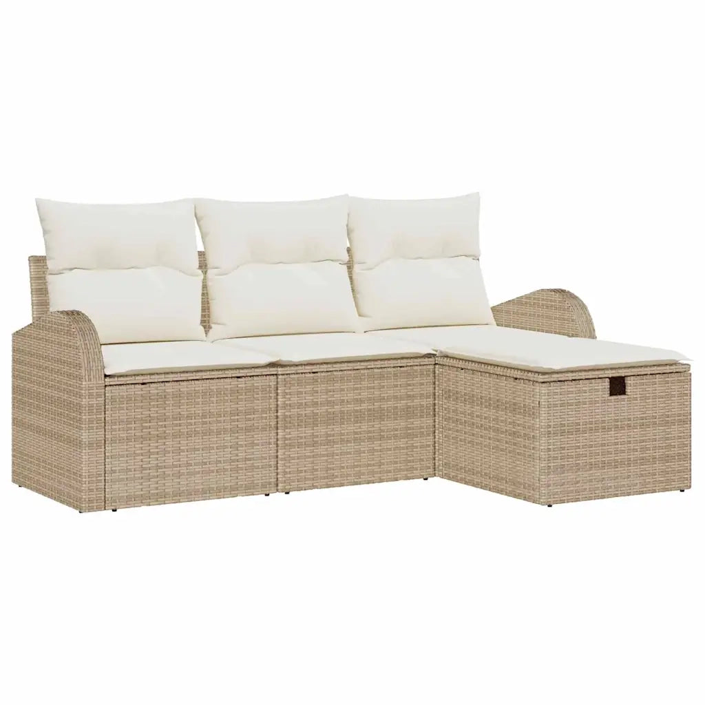 Set Divano da Giardino con cuscino 4 pcs Beige Poly Rattan