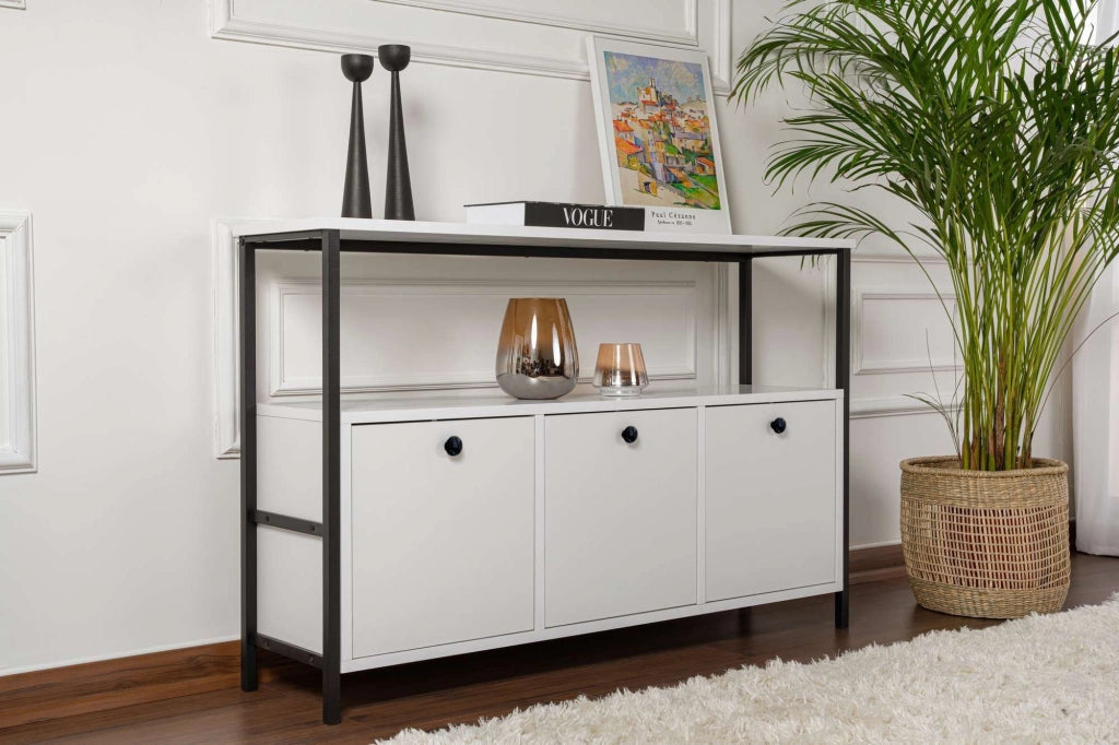 Credenza in legno "Solace" - 120 x 30 x 77 cm - Bianco