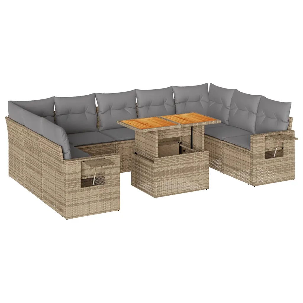 Set Divano da Giardino 10 pz con Cuscini Beige in Polyrattan 3327195