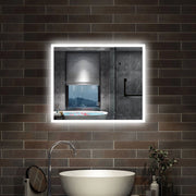 specchio rettangolare 90x70 cm con luce led, antiappannamento e touch