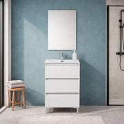 Mobile bagno a terra 60 cm in bianco lucido con lavabo e specchio Leda