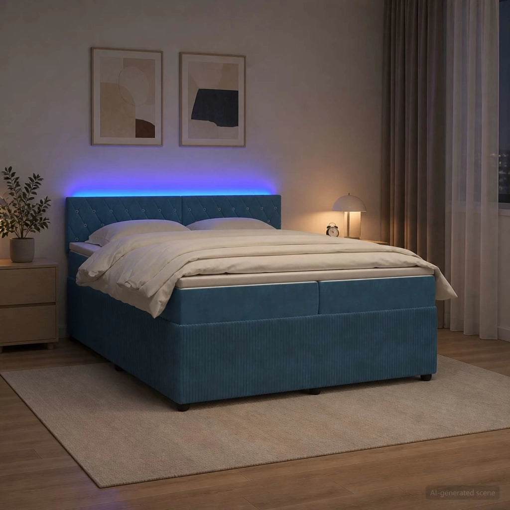 Letto box spring con materasso Blu 200 x 200 cm Velluto 3453207
