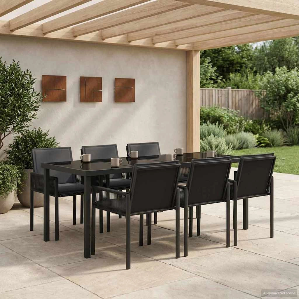 Set da Pranzo per Giardino 19 pz Nero polyrattan 3422840