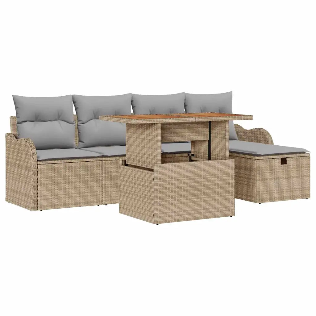 Set Divano da Giardino 6 pcs Beige polyrattan