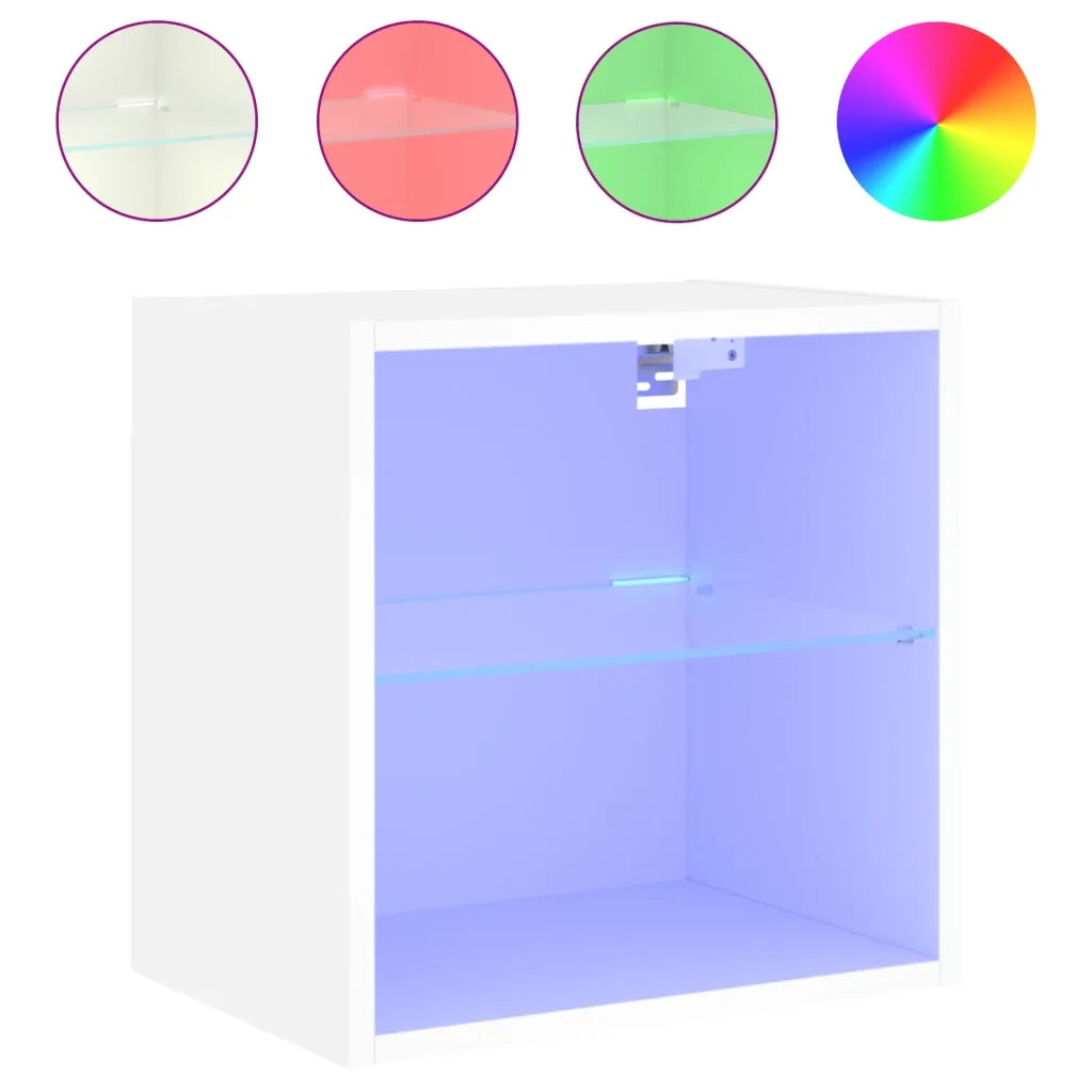 Comodino | Armadio da Notte | Mobiletto da notte con Luci LED a Parete Bianco