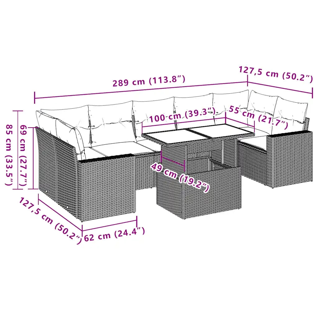 Set Divano da Giardino 8pz con Cuscini Grigio Chiaro Polyrattan 3267152