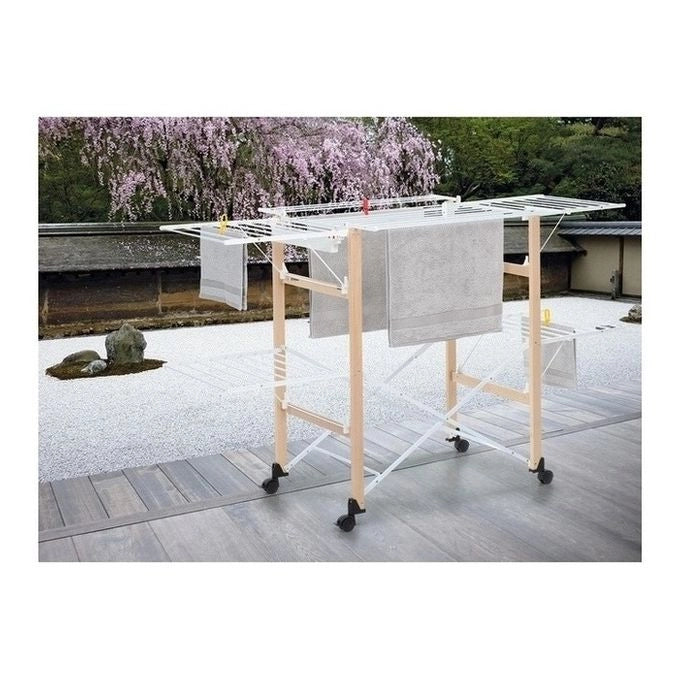 Foppapedretti GULLIVER EVO Stendibiancheria Pieghevole 27 m con Ruote Ripiegabile 14 cm colore Naturale