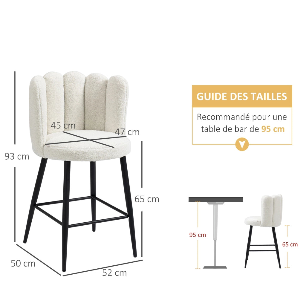 Sgabello da bar con poggiapiedi ¨C zephmum ¨C tessuto effetto lana, nero e crema, 65 cm