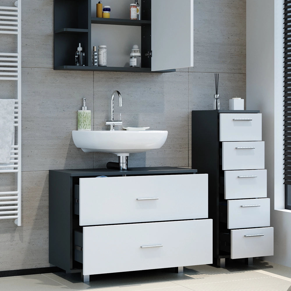 Vicco Set mobili bagno Bianco/antracite 3 parti