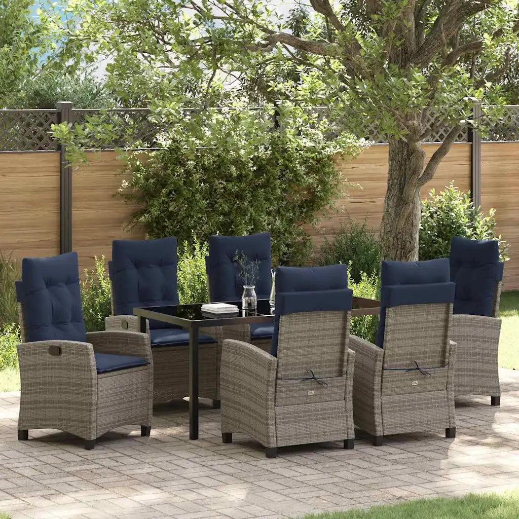 Set da Pranzo per Giardino con cuscino 7 pcs Grigio polyrattan
