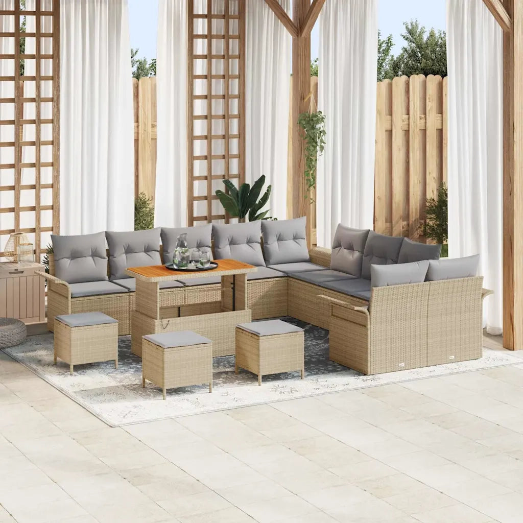 Set Divano da Giardino con cuscino 14 pcs Beige polyrattan 3362202