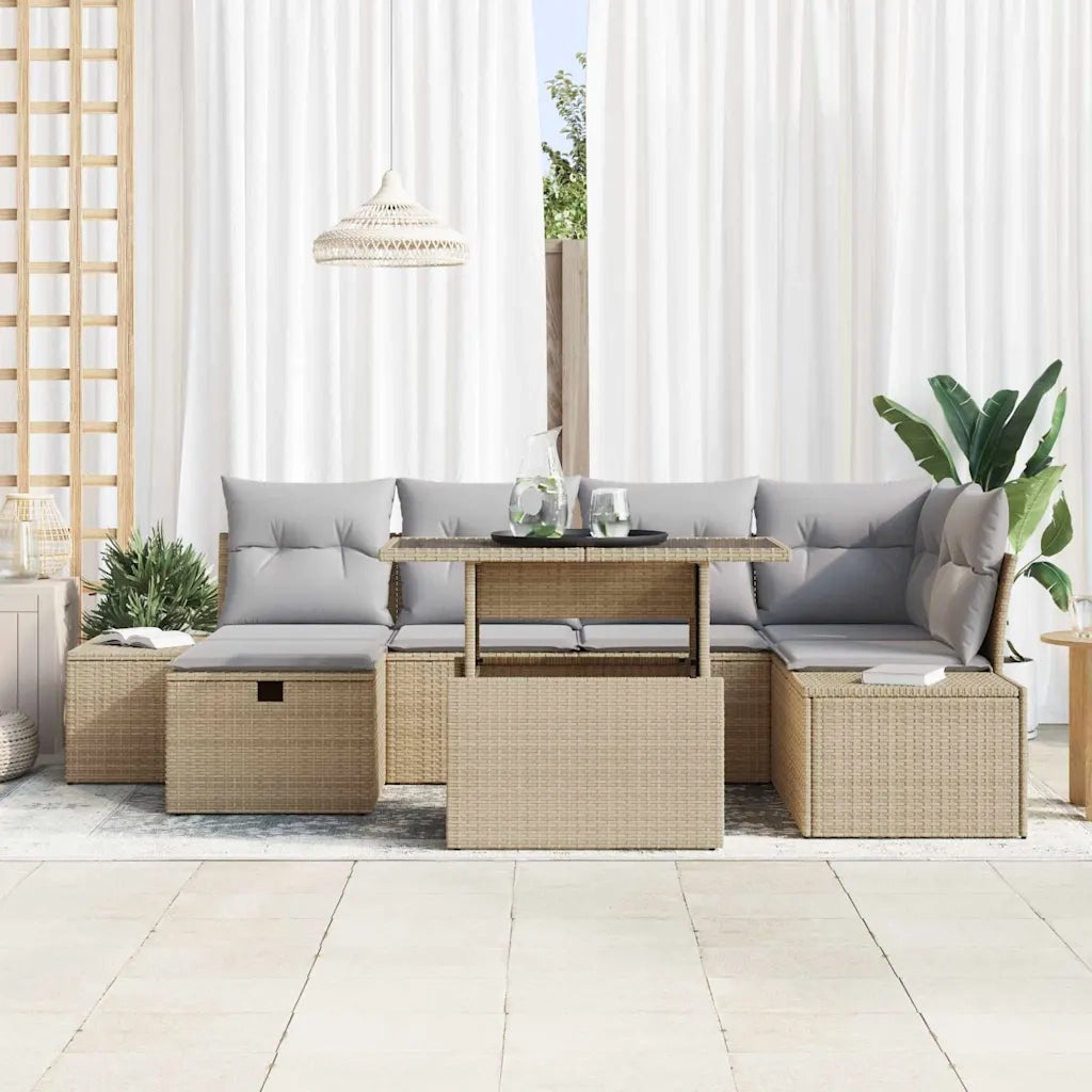 Set Divano da Giardino con cuscino 7 pcs Beige Poly Rattan 3359877