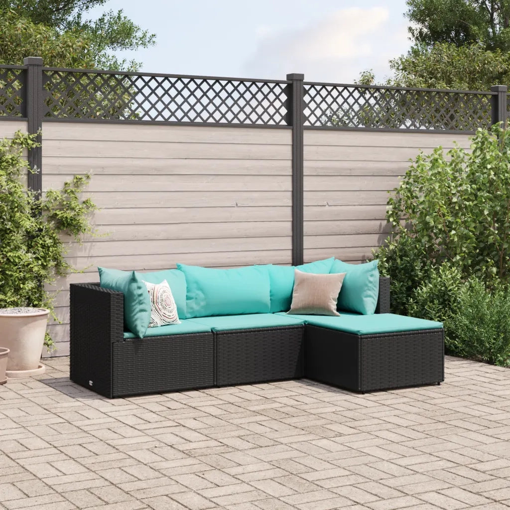 Set Divani da Giardino 4 pz con Cuscini Nero in Polyrattan 3308052