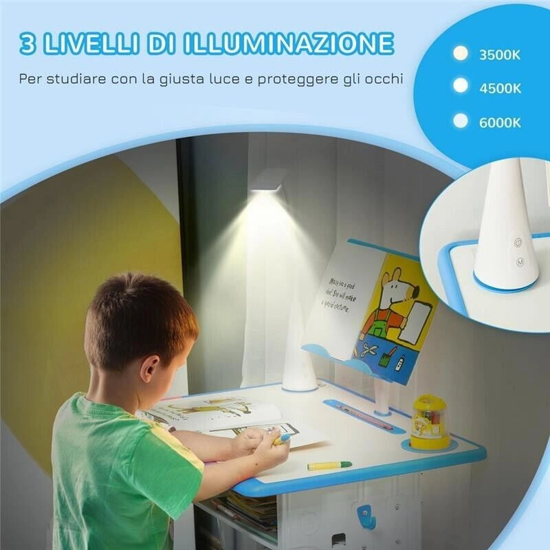 BANCO SCUOLA CON SEDIA AD ALTEZZA REGOLABILE E LUCE PER BAMBINI 6-12 ANNI BLU