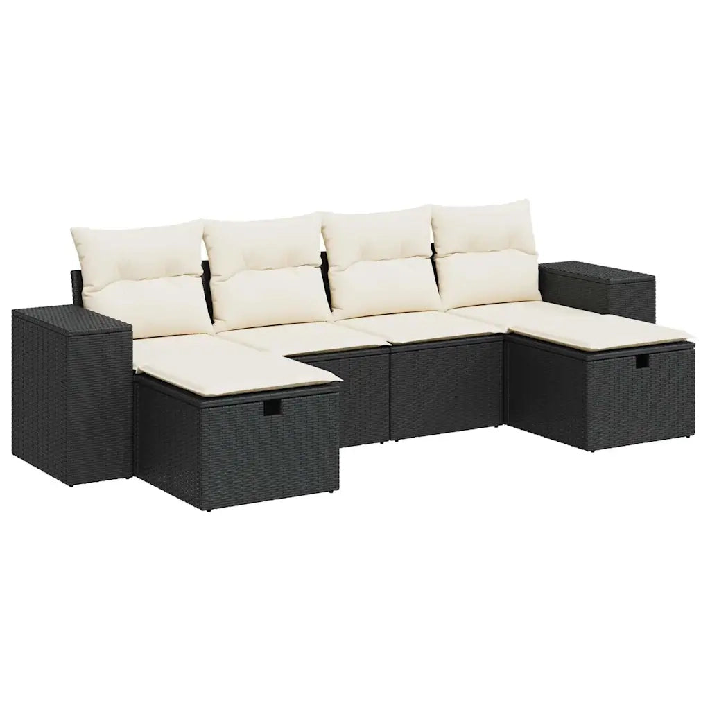Set Divano da Giardino 6 pz con Cuscini Nero in Polyrattan 3325722