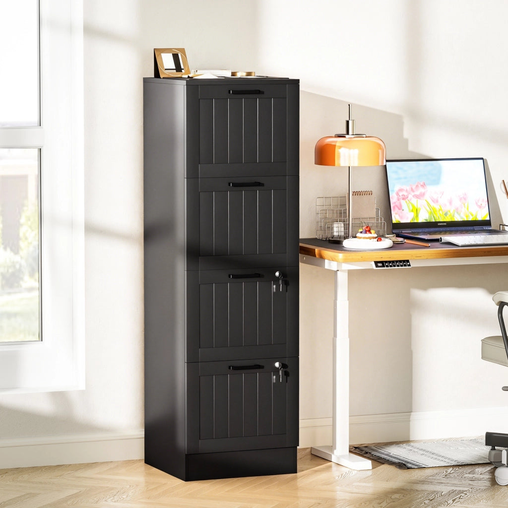 Cassettiera ufficio 4 cassetti con serratura ¨C Xylo ¨C legno nero 40x40x131 cm