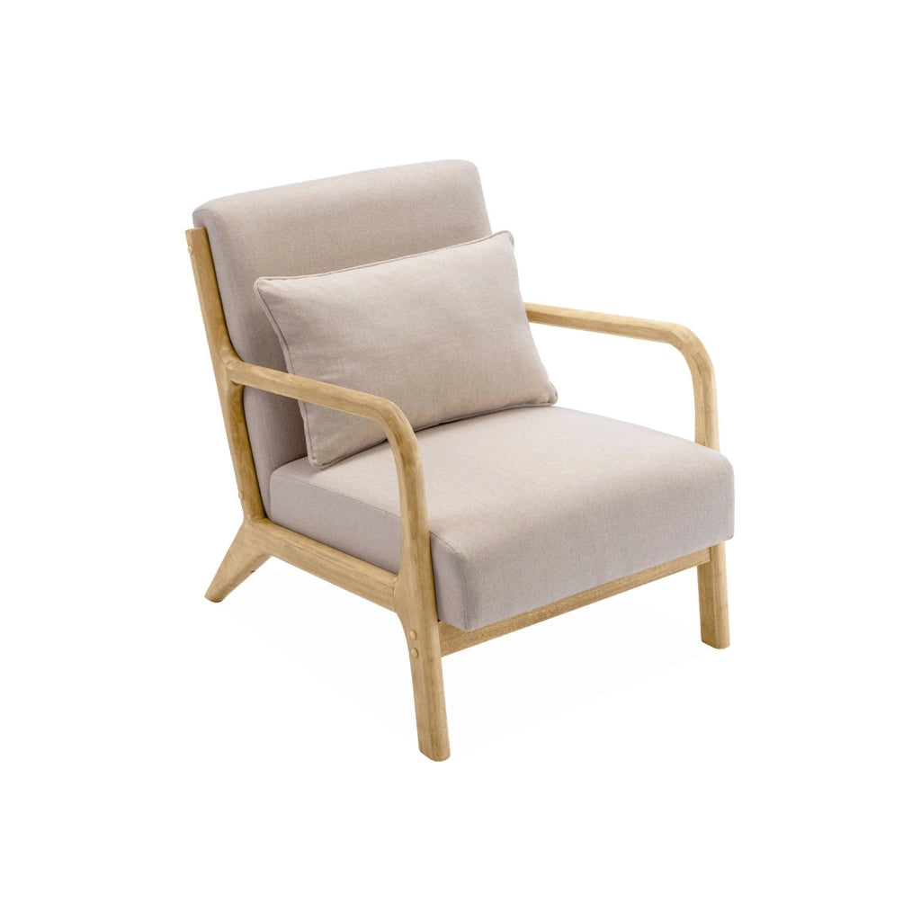 Set panca scandinava 2 posti e poltrona in legno, beige