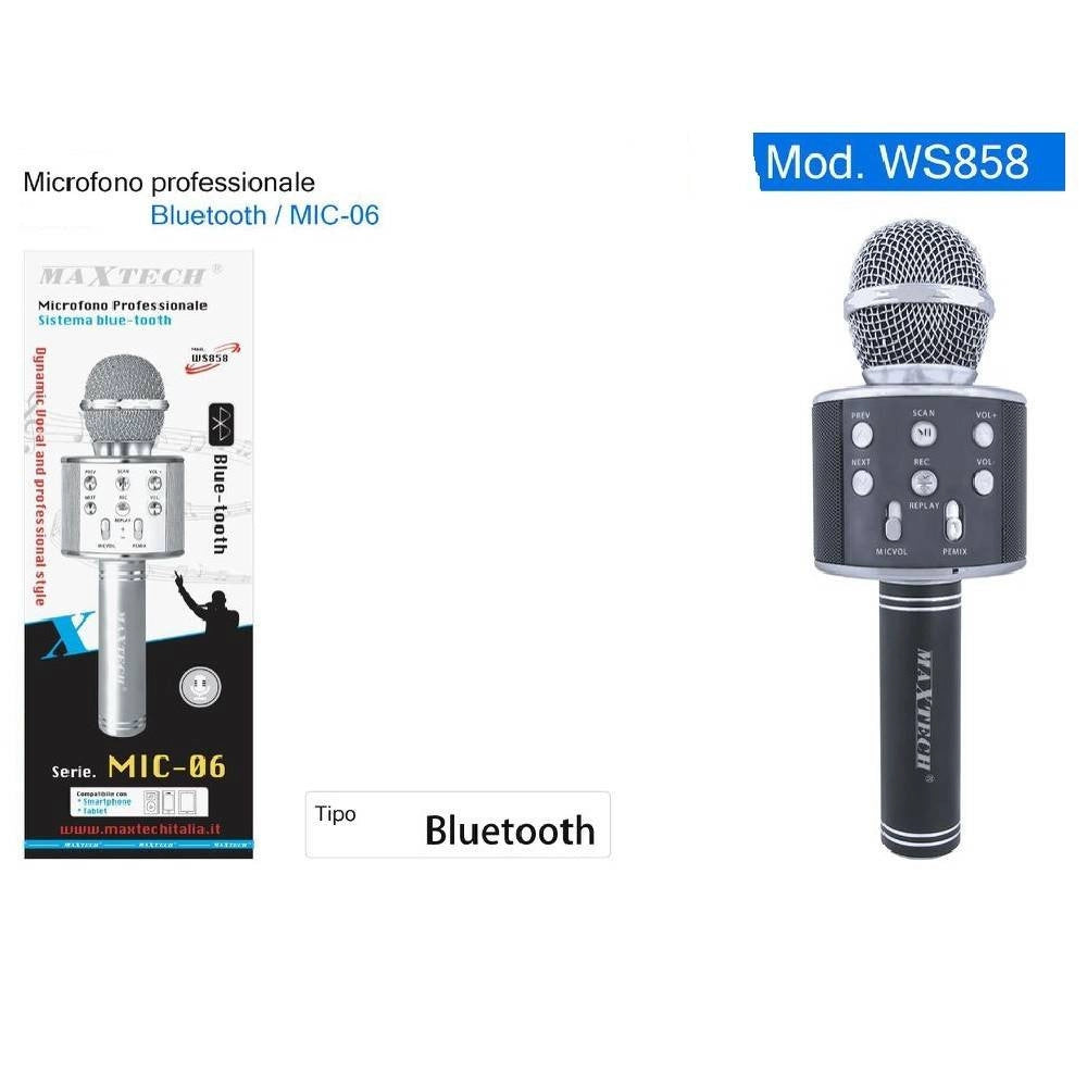 Trade Shop - Microfono Altoparlante Bluethoot Wireless Con Speaker Karaoke Maxtech Mic-06 -