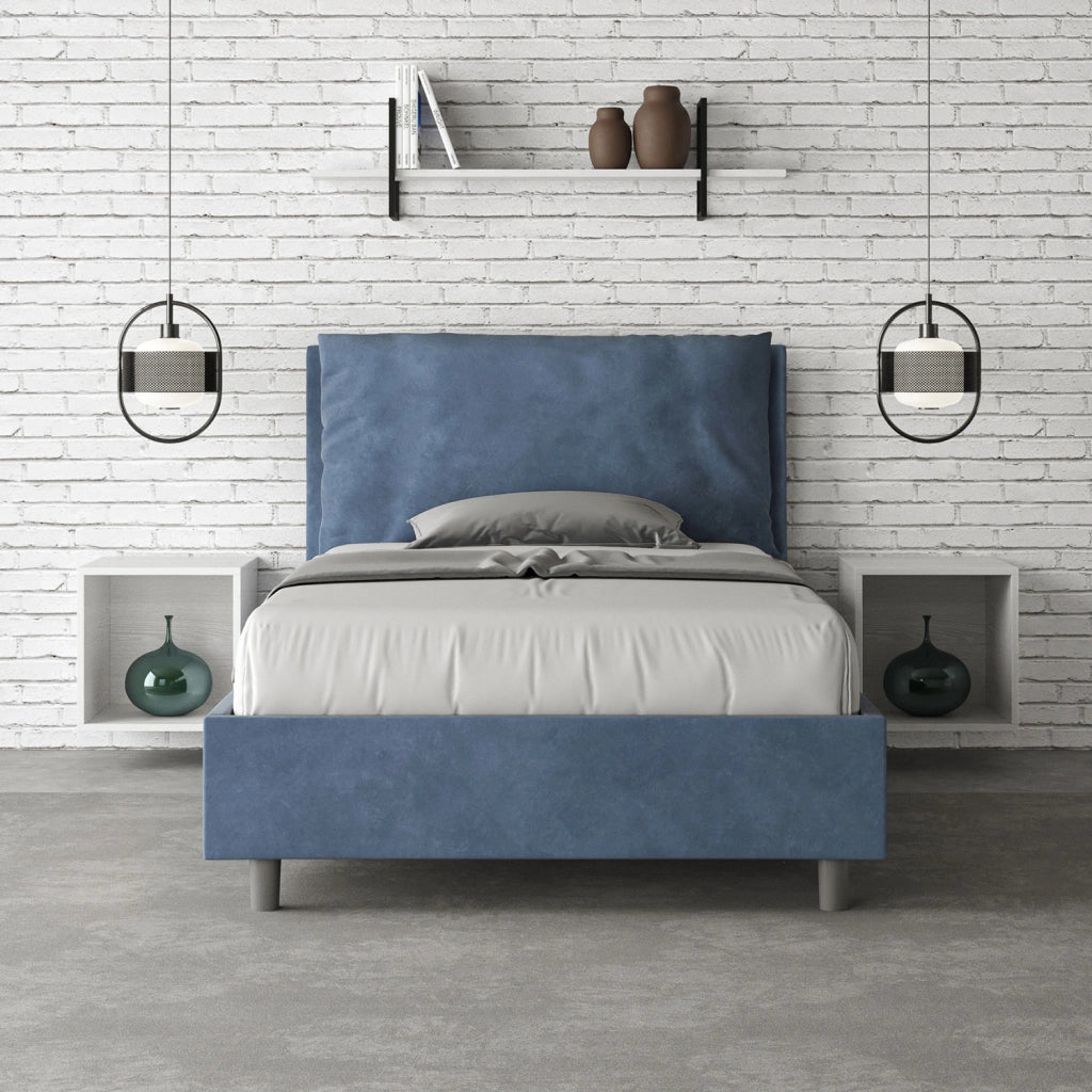 BS COM Letto una piazza e mezza contenitore imbottito 130x210 microfibra blu Large