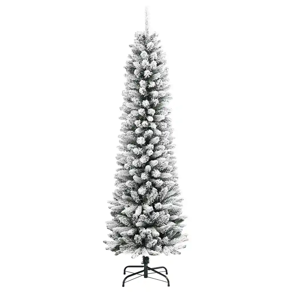 Albero Natale Artificiale Sottile Neve Floccata-Albero Natalizio 120cm PVC e PE 769174