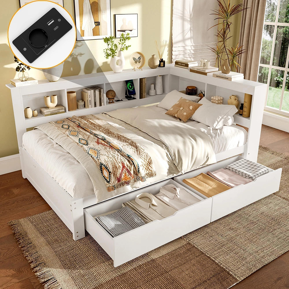 Divano letto 140x200cm?- Xylo - 2 cassetti USB bianco