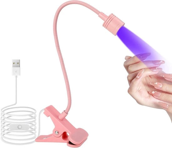 Lampada UV per gel unghie, lampada per manicure americana LED 3W, secatore unghie regolabile con USB, con clip (rosa)